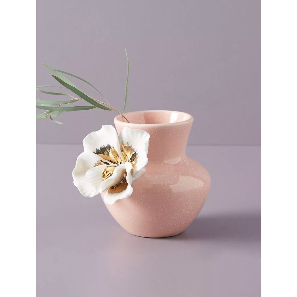 Anthropologie Gilded Bloom Vase Pink Gold Floral Orchid Home Decor Boho NEW
